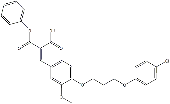 4-{4-[3-(4-chlorophenoxy)propoxy]-3-methoxybenzylidene}-1-phenyl-3,5-pyrazolidinedione 结构式