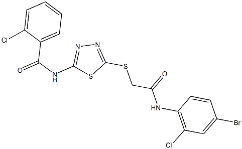 N-(5-{[2-(4-bromo-2-chloroanilino)-2-oxoethyl]sulfanyl}-1,3,4-thiadiazol-2-yl)-2-chlorobenzamide 结构式