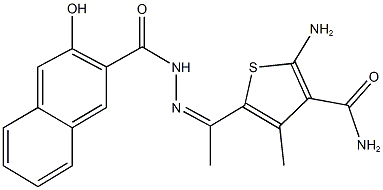 2-amino-5-[N-(3-hydroxy-2-naphthoyl)ethanehydrazonoyl]-4-methyl-3-thiophenecarboxamide 结构式