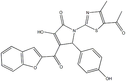 1-(5-acetyl-4-methyl-1,3-thiazol-2-yl)-4-(1-benzofuran-2-ylcarbonyl)-3-hydroxy-5-(4-hydroxyphenyl)-1,5-dihydro-2H-pyrrol-2-one 结构式