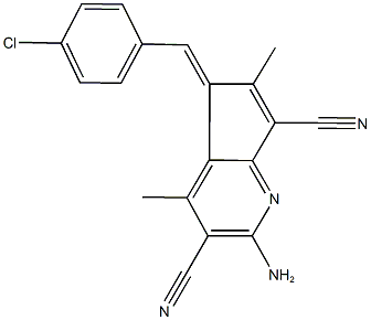2-amino-5-(4-chlorobenzylidene)-4,6-dimethyl-5H-cyclopenta[b]pyridine-3,7-dicarbonitrile 结构式
