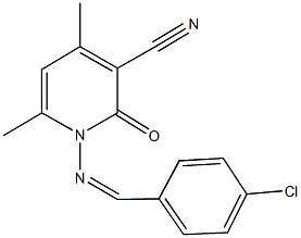 1-[(4-chlorobenzylidene)amino]-4,6-dimethyl-2-oxo-1,2-dihydropyridine-3-carbonitrile 结构式