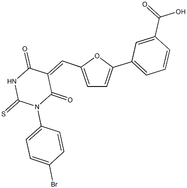 3-{5-[(1-(4-bromophenyl)-4,6-dioxo-2-thioxotetrahydro-5(2H)-pyrimidinylidene)methyl]-2-furyl}benzoic acid 结构式