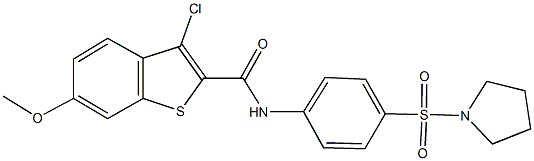 3-chloro-6-methoxy-N-[4-(pyrrolidin-1-ylsulfonyl)phenyl]-1-benzothiophene-2-carboxamide 结构式