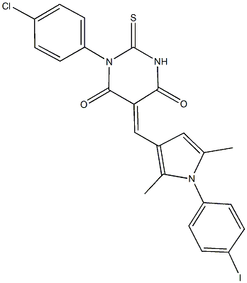 1-(4-chlorophenyl)-5-{[1-(4-iodophenyl)-2,5-dimethyl-1H-pyrrol-3-yl]methylene}-2-thioxodihydro-4,6(1H,5H)-pyrimidinedione 结构式