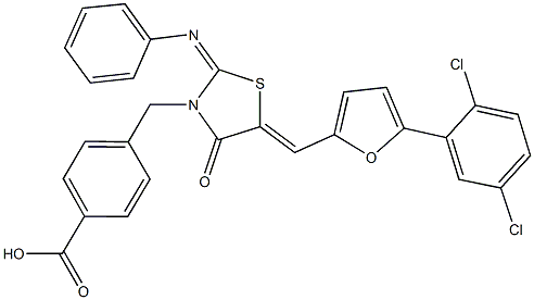 4-{[5-{[5-(2,5-dichlorophenyl)-2-furyl]methylene}-4-oxo-2-(phenylimino)-1,3-thiazolidin-3-yl]methyl}benzoic acid 结构式