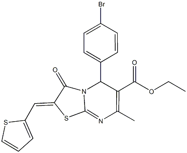 ethyl 5-(4-bromophenyl)-7-methyl-3-oxo-2-(2-thienylmethylene)-2,3-dihydro-5H-[1,3]thiazolo[3,2-a]pyrimidine-6-carboxylate 结构式