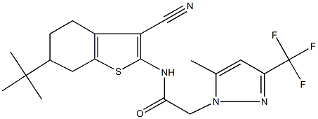 N-(6-tert-butyl-3-cyano-4,5,6,7-tetrahydro-1-benzothien-2-yl)-2-[5-methyl-3-(trifluoromethyl)-1H-pyrazol-1-yl]acetamide 结构式