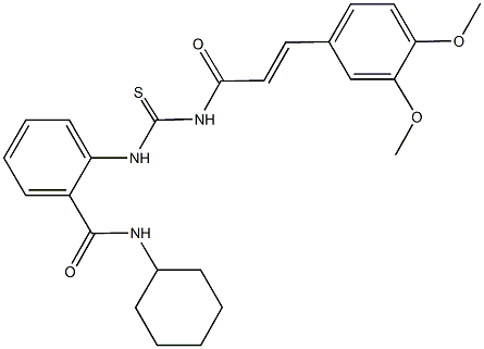 N-cyclohexyl-2-[({[3-(3,4-dimethoxyphenyl)acryloyl]amino}carbothioyl)amino]benzamide 结构式