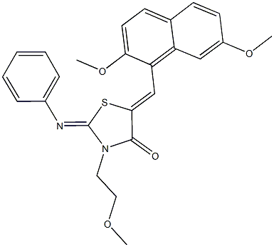 5-[(2,7-dimethoxy-1-naphthyl)methylene]-3-(2-methoxyethyl)-2-(phenylimino)-1,3-thiazolidin-4-one 结构式