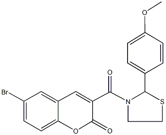 6-bromo-3-{[2-(4-methoxyphenyl)-1,3-thiazolidin-3-yl]carbonyl}-2H-chromen-2-one 结构式