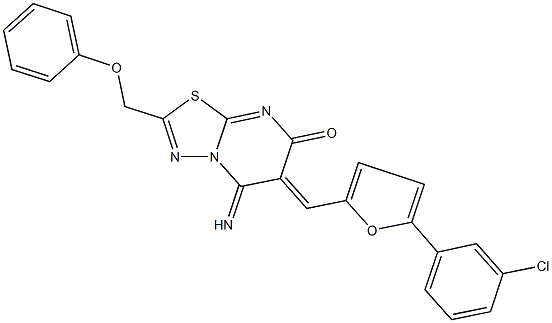 6-{[5-(3-chlorophenyl)-2-furyl]methylene}-5-imino-2-(phenoxymethyl)-5,6-dihydro-7H-[1,3,4]thiadiazolo[3,2-a]pyrimidin-7-one 结构式