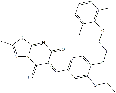 6-{4-[2-(2,6-dimethylphenoxy)ethoxy]-3-ethoxybenzylidene}-5-imino-2-methyl-5,6-dihydro-7H-[1,3,4]thiadiazolo[3,2-a]pyrimidin-7-one 结构式