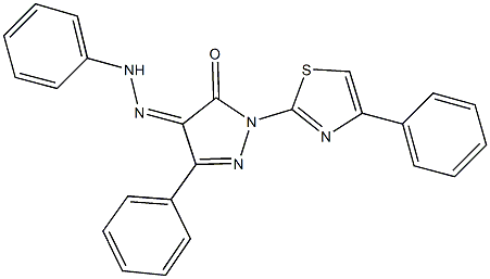 3-phenyl-1-(4-phenyl-1,3-thiazol-2-yl)-1H-pyrazole-4,5-dione 4-(phenylhydrazone) 结构式
