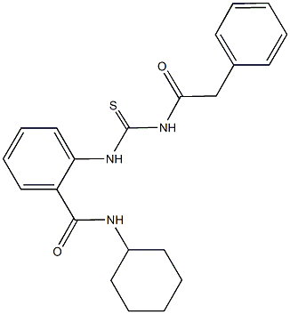 N-cyclohexyl-2-({[(phenylacetyl)amino]carbothioyl}amino)benzamide 结构式