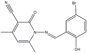 1-[(5-bromo-2-hydroxybenzylidene)amino]-4,6-dimethyl-2-oxo-1,2-dihydropyridine-3-carbonitrile 结构式