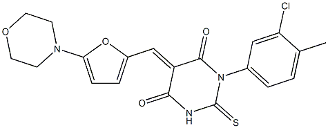 1-(3-chloro-4-methylphenyl)-5-{[5-(4-morpholinyl)-2-furyl]methylene}-2-thioxodihydro-4,6(1H,5H)-pyrimidinedione 结构式