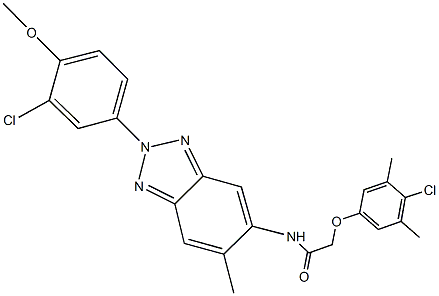 2-(4-chloro-3,5-dimethylphenoxy)-N-[2-(3-chloro-4-methoxyphenyl)-6-methyl-2H-1,2,3-benzotriazol-5-yl]acetamide 结构式