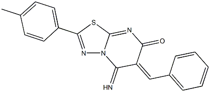 6-benzylidene-5-imino-2-(4-methylphenyl)-5,6-dihydro-7H-[1,3,4]thiadiazolo[3,2-a]pyrimidin-7-one 结构式