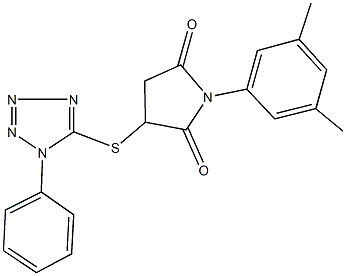 1-(3,5-dimethylphenyl)-3-[(1-phenyl-1H-tetraazol-5-yl)sulfanyl]pyrrolidine-2,5-dione 结构式