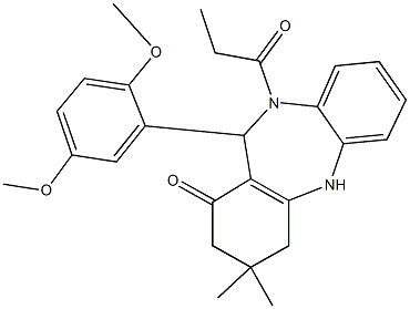 11-(2,5-dimethoxyphenyl)-3,3-dimethyl-10-propionyl-2,3,4,5,10,11-hexahydro-1H-dibenzo[b,e][1,4]diazepin-1-one 结构式