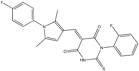 1-(2-fluorophenyl)-5-{[1-(4-fluorophenyl)-2,5-dimethyl-1H-pyrrol-3-yl]methylene}-2-thioxodihydro-4,6(1H,5H)-pyrimidinedione 结构式