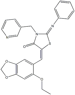 5-[(6-ethoxy-1,3-benzodioxol-5-yl)methylene]-2-(phenylimino)-3-(3-pyridinylmethyl)-1,3-thiazolidin-4-one 结构式
