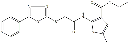 ethyl 4,5-dimethyl-2-[({[5-(4-pyridinyl)-1,3,4-oxadiazol-2-yl]sulfanyl}acetyl)amino]-3-thiophenecarboxylate 结构式