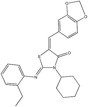5-(1,3-benzodioxol-5-ylmethylene)-3-cyclohexyl-2-[(2-ethylphenyl)imino]-1,3-thiazolidin-4-one 结构式