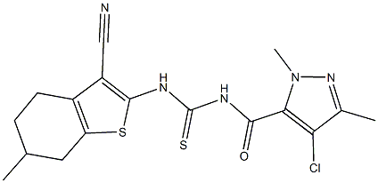 N-[(4-chloro-1,3-dimethyl-1H-pyrazol-5-yl)carbonyl]-N'-(3-cyano-6-methyl-4,5,6,7-tetrahydro-1-benzothien-2-yl)thiourea 结构式