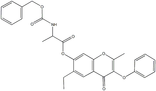 6-ethyl-2-methyl-4-oxo-3-(phenyloxy)-4H-chromen-7-yl 2-({[(phenylmethyl)oxy]carbonyl}amino)propanoate 结构式