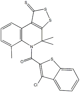 5-[(3-chloro-1-benzothien-2-yl)carbonyl]-4,4,6-trimethyl-4,5-dihydro-1H-[1,2]dithiolo[3,4-c]quinoline-1-thione 结构式