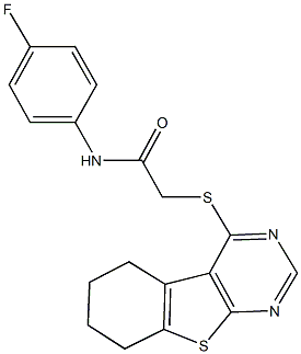 N-(4-fluorophenyl)-2-(5,6,7,8-tetrahydro[1]benzothieno[2,3-d]pyrimidin-4-ylsulfanyl)acetamide 结构式