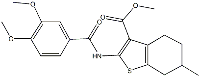 methyl 2-[(3,4-dimethoxybenzoyl)amino]-6-methyl-4,5,6,7-tetrahydro-1-benzothiophene-3-carboxylate 结构式