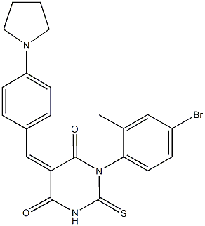 1-(4-bromo-2-methylphenyl)-5-[4-(1-pyrrolidinyl)benzylidene]-2-thioxodihydro-4,6(1H,5H)-pyrimidinedione 结构式