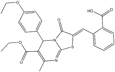 2-[(6-(ethoxycarbonyl)-5-(4-ethoxyphenyl)-7-methyl-3-oxo-5H-[1,3]thiazolo[3,2-a]pyrimidin-2(3H)-ylidene)methyl]benzoic acid 结构式