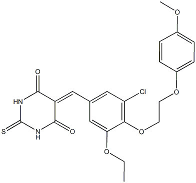 5-{3-chloro-5-ethoxy-4-[2-(4-methoxyphenoxy)ethoxy]benzylidene}-2-thioxodihydro-4,6(1H,5H)-pyrimidinedione 结构式
