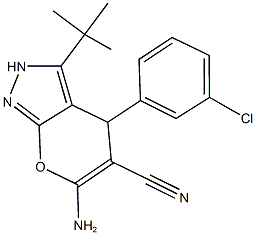 6-amino-3-tert-butyl-4-(3-chlorophenyl)-2,4-dihydropyrano[2,3-c]pyrazole-5-carbonitrile 结构式