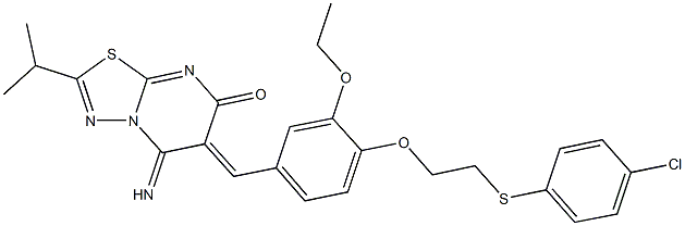 6-(4-{2-[(4-chlorophenyl)sulfanyl]ethoxy}-3-ethoxybenzylidene)-5-imino-2-isopropyl-5,6-dihydro-7H-[1,3,4]thiadiazolo[3,2-a]pyrimidin-7-one 结构式