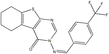 3-{[4-(trifluoromethyl)benzylidene]amino}-5,6,7,8-tetrahydro[1]benzothieno[2,3-d]pyrimidin-4(3H)-one 结构式