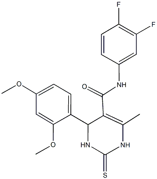 N-(3,4-difluorophenyl)-4-(2,4-dimethoxyphenyl)-6-methyl-2-thioxo-1,2,3,4-tetrahydro-5-pyrimidinecarboxamide 结构式