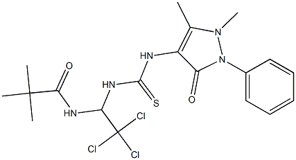 2,2-dimethyl-N-[2,2,2-trichloro-1-({[(1,5-dimethyl-3-oxo-2-phenyl-2,3-dihydro-1H-pyrazol-4-yl)amino]carbothioyl}amino)ethyl]propanamide 结构式