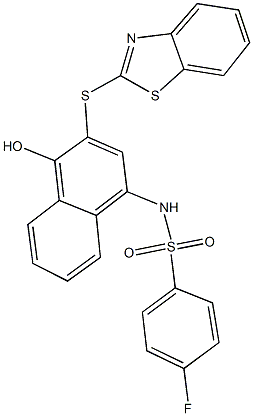 N-[3-(1,3-benzothiazol-2-ylsulfanyl)-4-hydroxy-1-naphthyl]-4-fluorobenzenesulfonamide 结构式