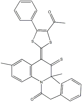 1-[5-phenyl-2-(2,2,6-trimethyl-1-(phenylacetyl)-3-thioxo-2,3-dihydro-4(1H)-quinolinylidene)-1,3-dithiol-4-yl]ethanone 结构式