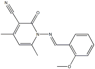 1-[(2-methoxybenzylidene)amino]-4,6-dimethyl-2-oxo-1,2-dihydropyridine-3-carbonitrile 结构式