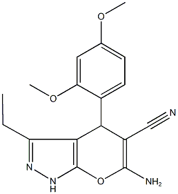 6-amino-4-(2,4-dimethoxyphenyl)-3-ethyl-1,4-dihydropyrano[2,3-c]pyrazole-5-carbonitrile 结构式
