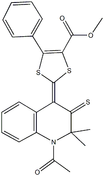 methyl 2-(1-acetyl-2,2-dimethyl-3-thioxo-2,3-dihydro-4(1H)-quinolinylidene)-5-phenyl-1,3-dithiole-4-carboxylate 结构式