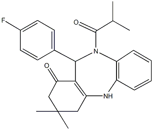 11-(4-fluorophenyl)-10-isobutyryl-3,3-dimethyl-2,3,4,5,10,11-hexahydro-1H-dibenzo[b,e][1,4]diazepin-1-one 结构式