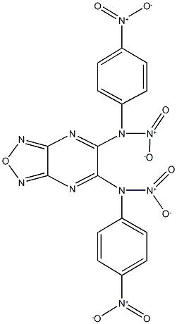 5,6-bis(2-hydroxy-1-{4-nitrophenyl}-2-oxidohydrazino)[1,2,5]oxadiazolo[3,4-b]pyrazine 结构式