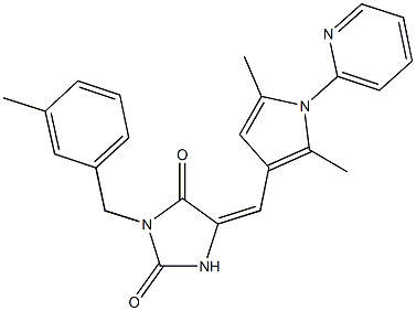 5-{[2,5-dimethyl-1-(2-pyridinyl)-1H-pyrrol-3-yl]methylene}-3-(3-methylbenzyl)-2,4-imidazolidinedione 结构式